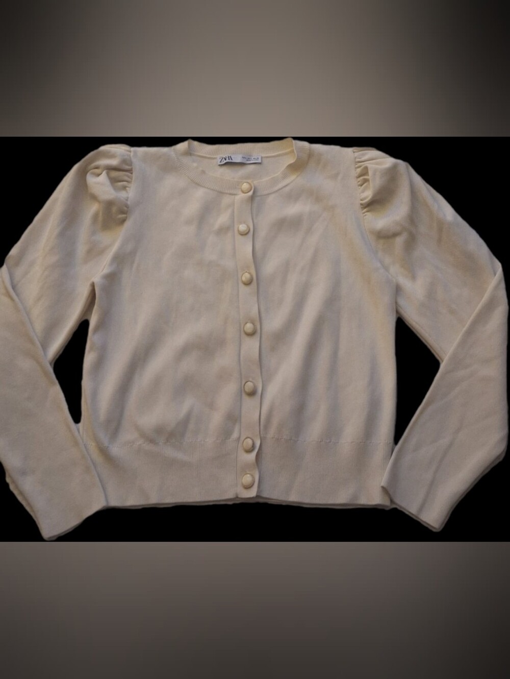 ZARA Cream Puff-Sleeve Button Cardigan